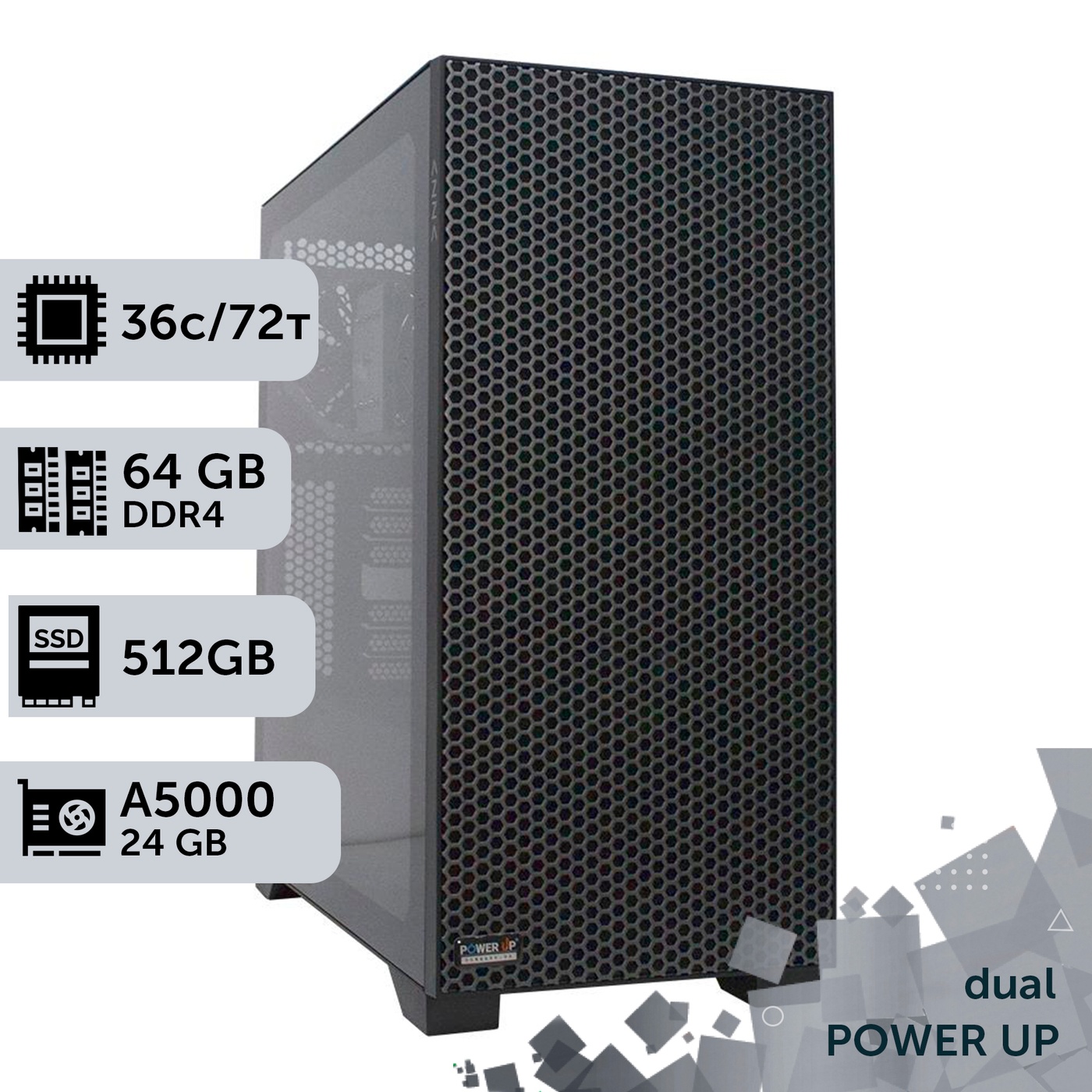 Двухпроцессорная рабочая станция PowerUp #229 Xeon E5 2699 v3 x2/64 GB/HDD 1 TB/SSD 512GB/NVIDIA Quadro RTX A5000 24GB