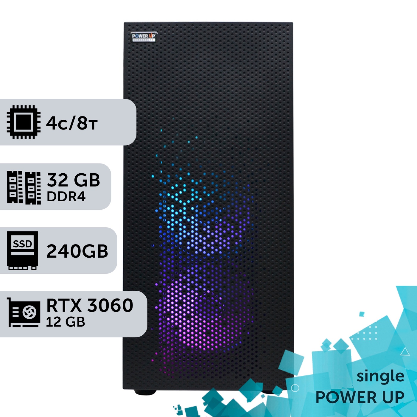 Робоча станція PowerUp #172 Xeon E5 1620 v3/32 GB/HDD 1 TB/SSD 256GB/GeForce RTX 3060 12GB