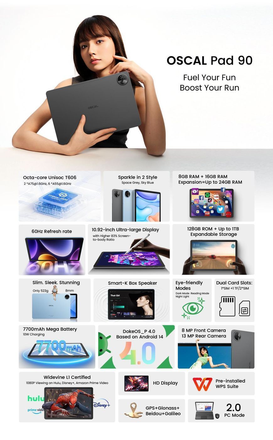 Планшет PAD90 10" 128GB PAD90 GREY OSCAL