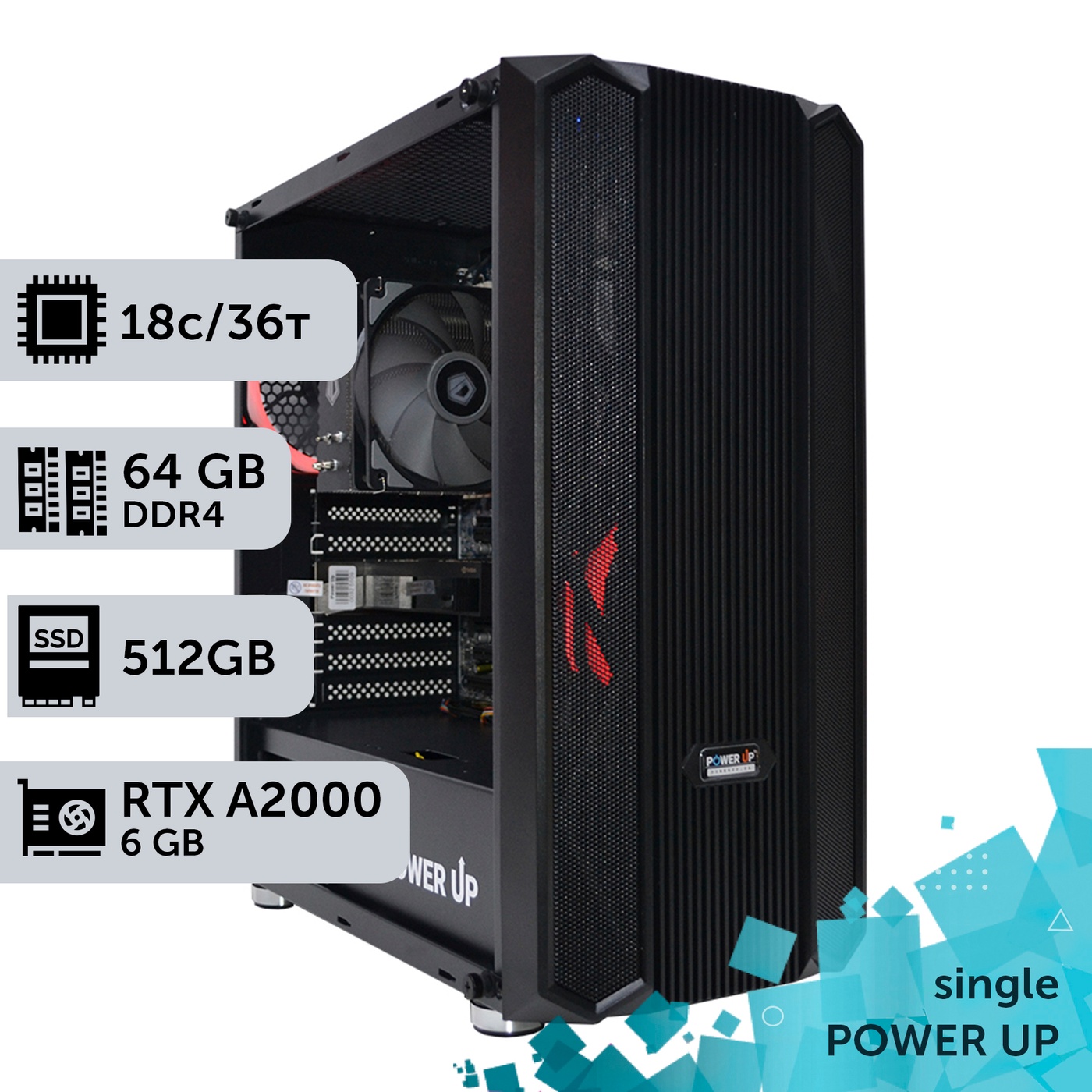 Рабочая станция PowerUp #265 Xeon E5 2699 v3/64 GB/SSD 512GB/NVIDIA Quadro RTX A2000 6GB