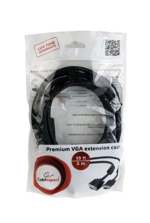 Cablexpert (CC-PPVGAX-10B) VGA-VGA HD15M/HD15F Extension Cable with 2 Ferrule Rings, Black, 3m