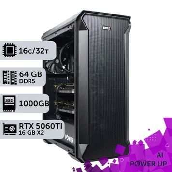 AI Workstation PowerUp #47 Ryzen 9 9950x/64 GB/SSD 1TB/GeForce RTX 5060Ti 16GB x2