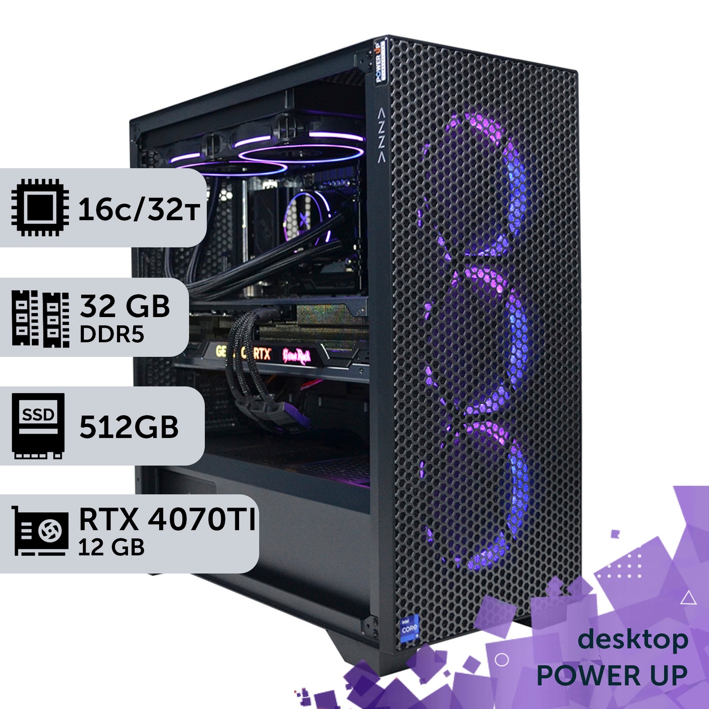 PowerUp Desktop Workstation #210 Ryzen 9 7950x/32 GB/SSD 512GB/GeForce RTX 4070Ti 12GB