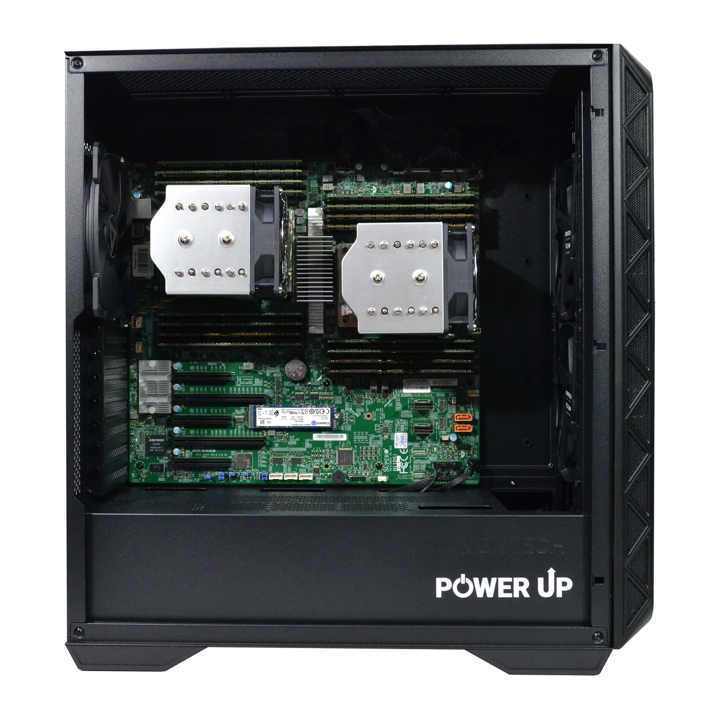 Сервер двухпроцессорный TOWER PowerUp #69 AMD EPYC 7702 x2/512 GB/SSD 2TB х2 Raid/Int Video