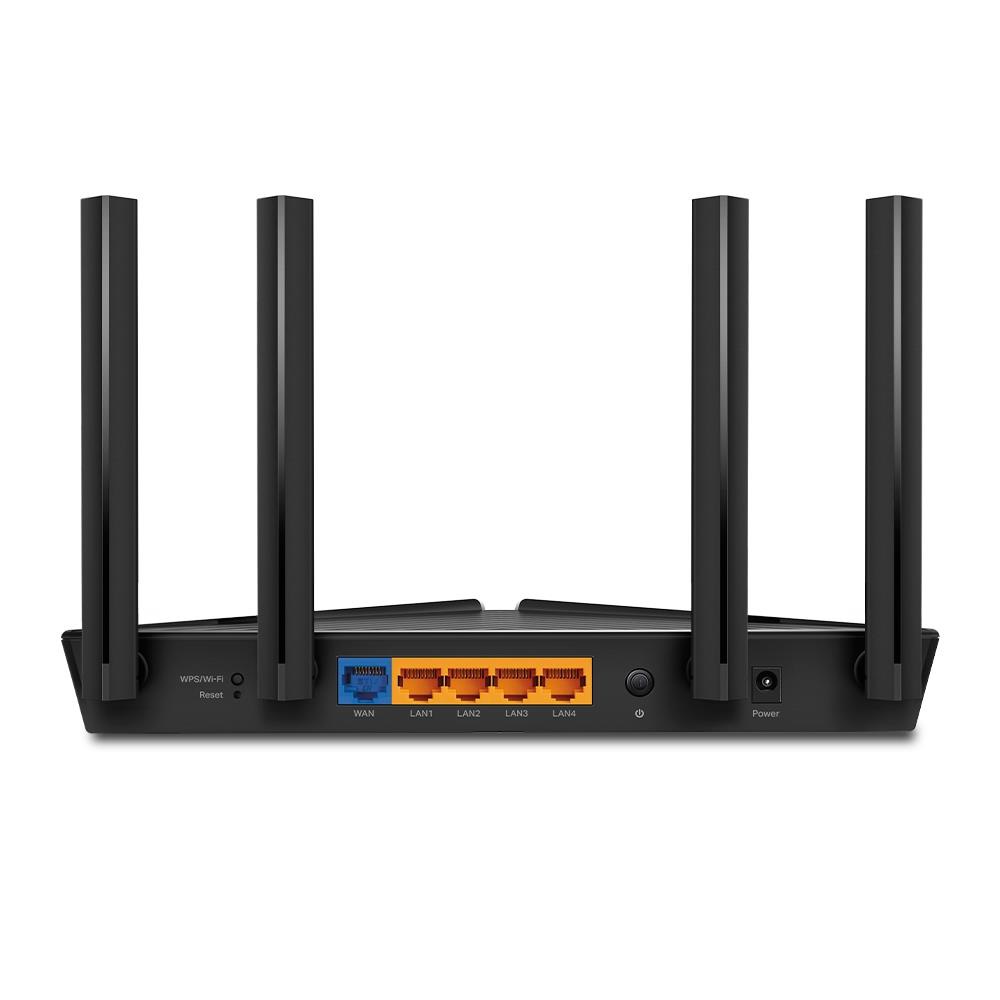 Router interfaces for wired connection Rear panel of TP-Link Archer AX53 with Gigabit ports