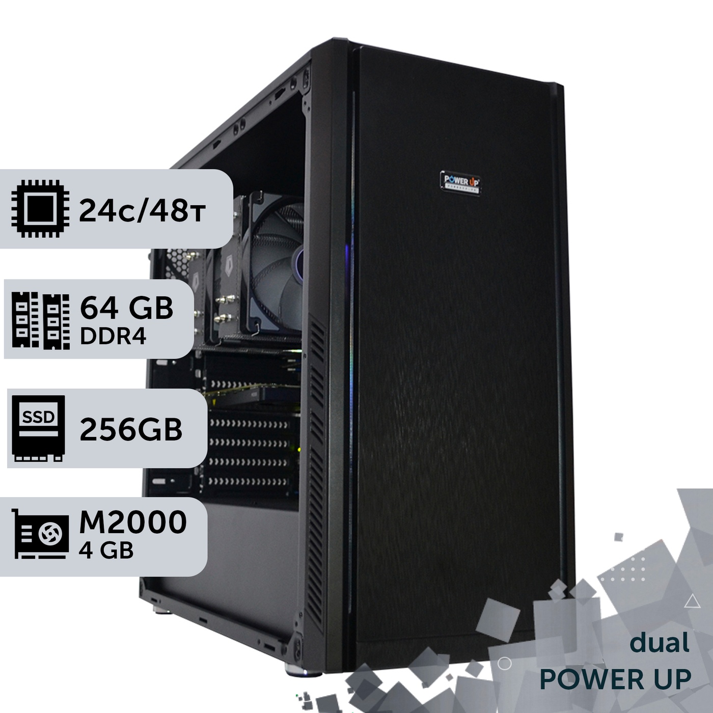 Двухпроцессорная рабочая станция PowerUp #139 Xeon E5 2690 v3 x2/64 GB/HDD 1 TB/SSD 256GB/NVIDIA Quadro M2000 4GB