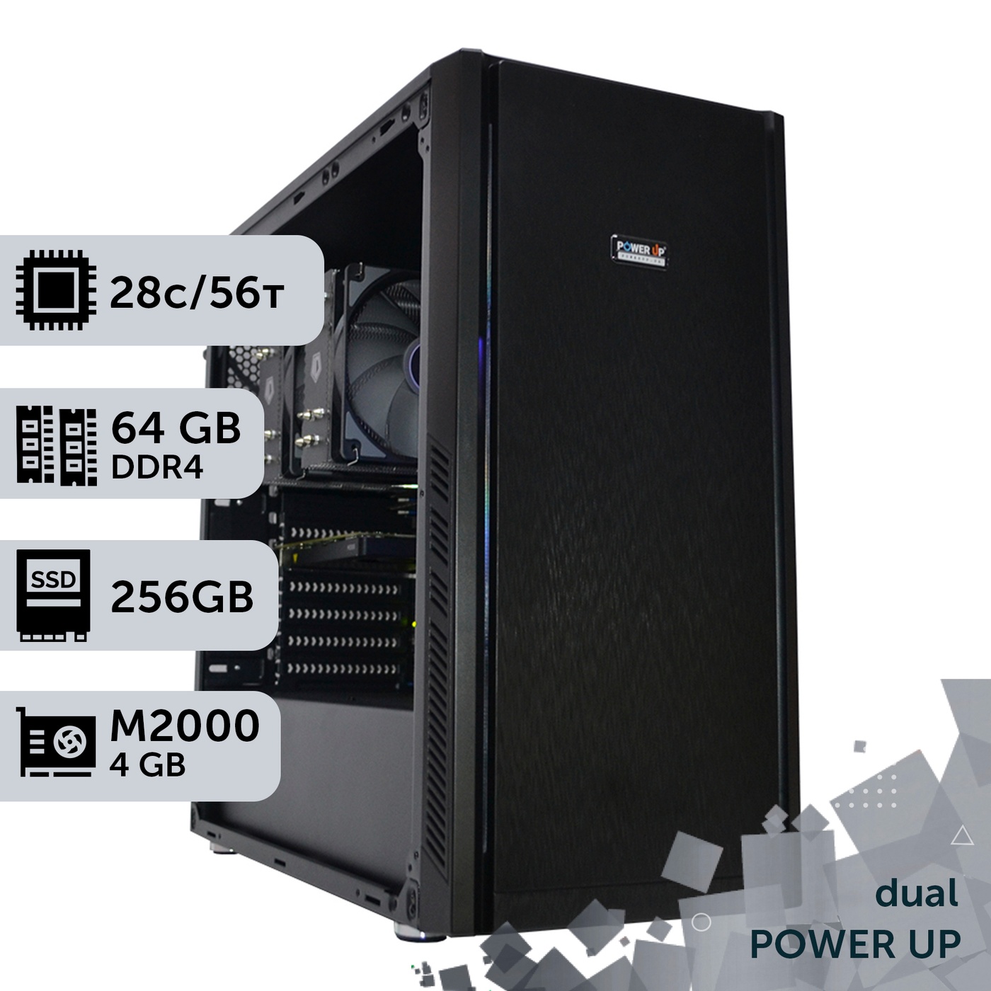 Двухпроцессорная рабочая станция PowerUp #140 Xeon E5 2680 v4 x2/64 GB/HDD 1 TB/SSD 256GB/NVIDIA Quadro M2000 4GB