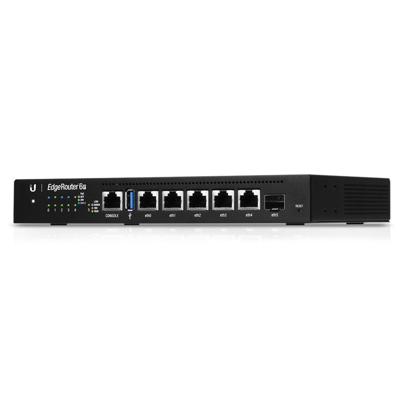 Ubiquiti EdgeRouter 6P (ER-6P) with a view of the Ethernet ports