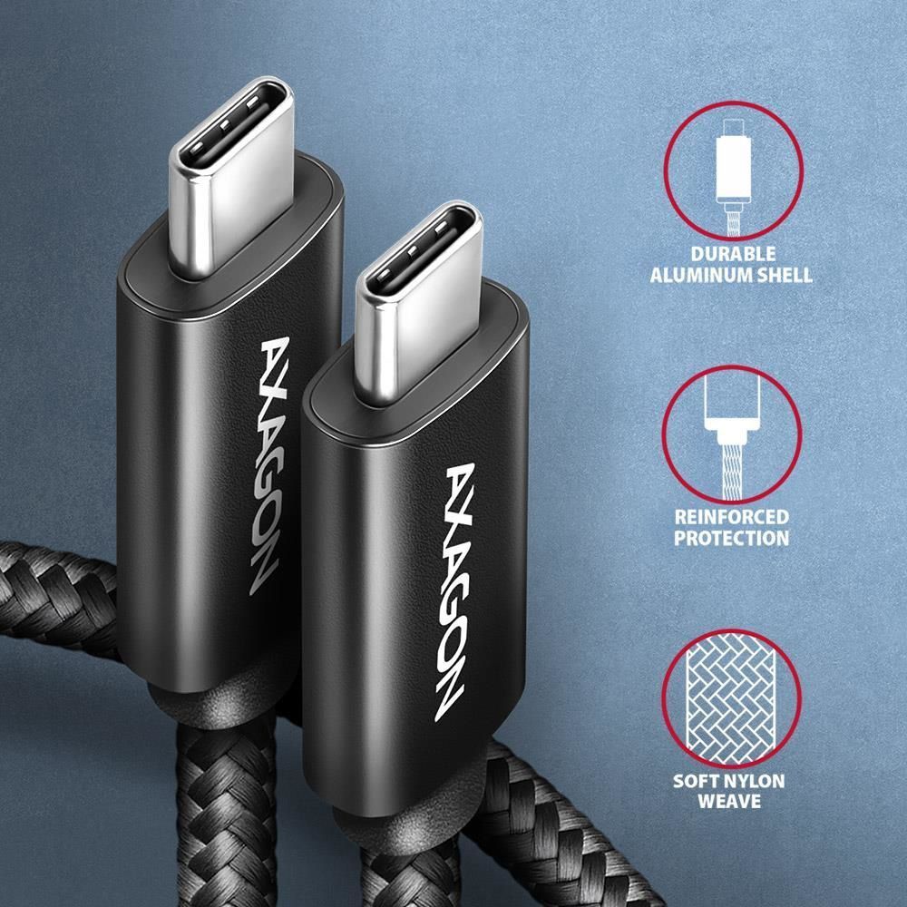 Кабель AXAGON BUCM2-CM10AB USB-C USB-C 2.0, 1м, PD 240W 5A, Черный