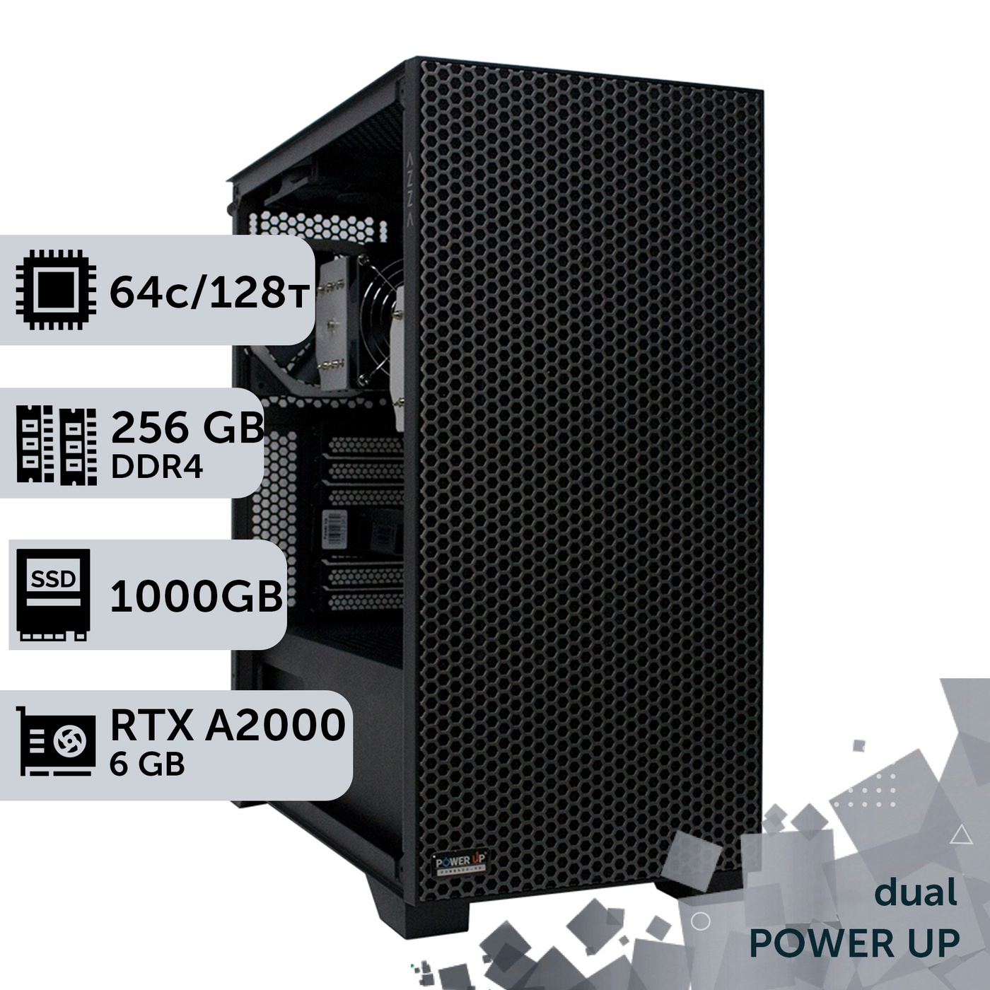 Двопроцесорна робоча станція PowerUp #374 AMD EPYC 7551 x2/256 GB/SSD 1TB/NVIDIA Quadro RTX A2000 6GB