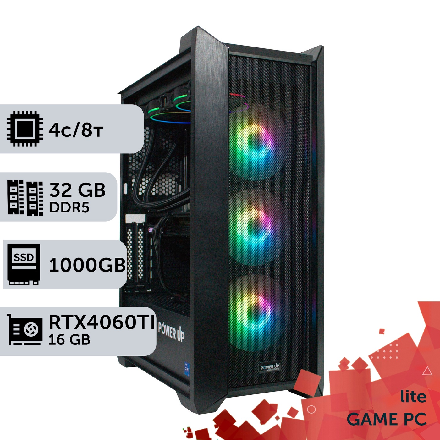 Ігровий комп'ютер GamePC Lite #280 Core i3 13100F/32 GB/SSD 1TB/GeForce RTX 4060Ti 16GB