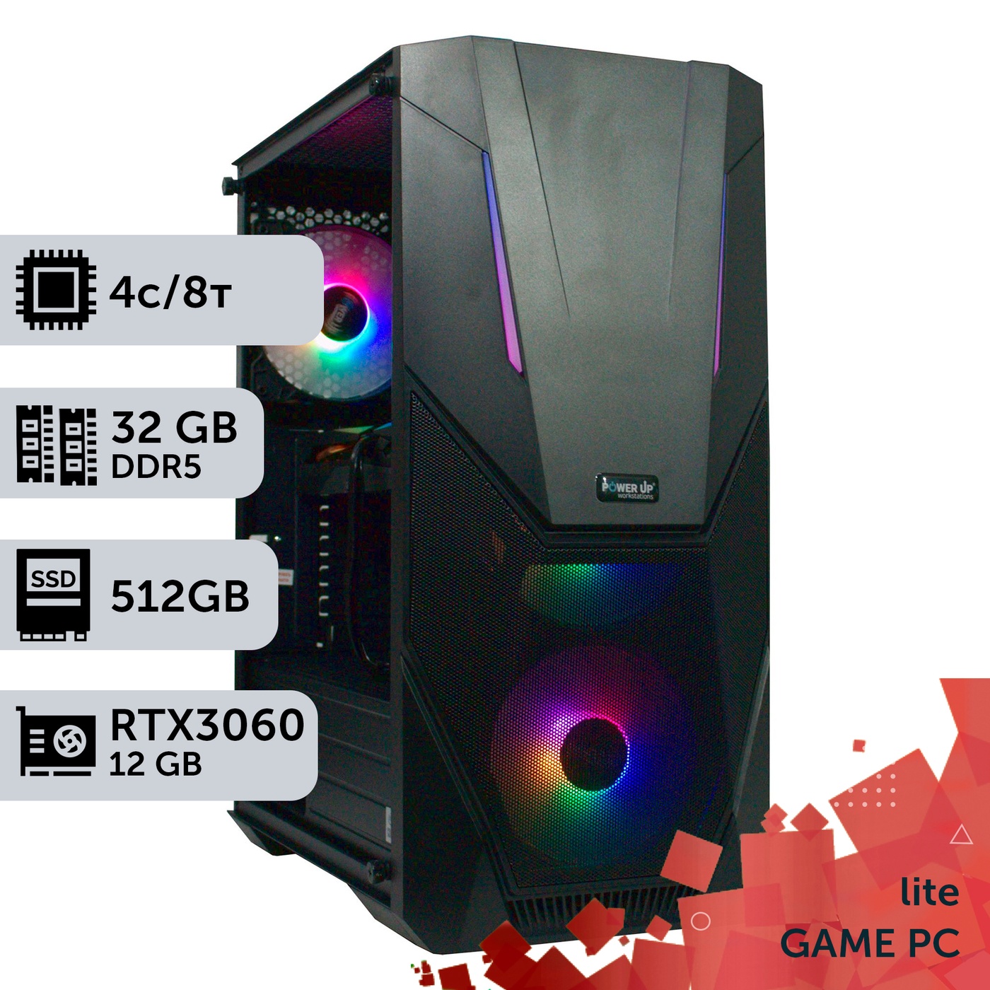 Ігровий комп'ютер GamePC Lite #281 Core i3 13100F/32GB/HDD 1TB/SSD 512GB/GeForce RTX 3060 12GB