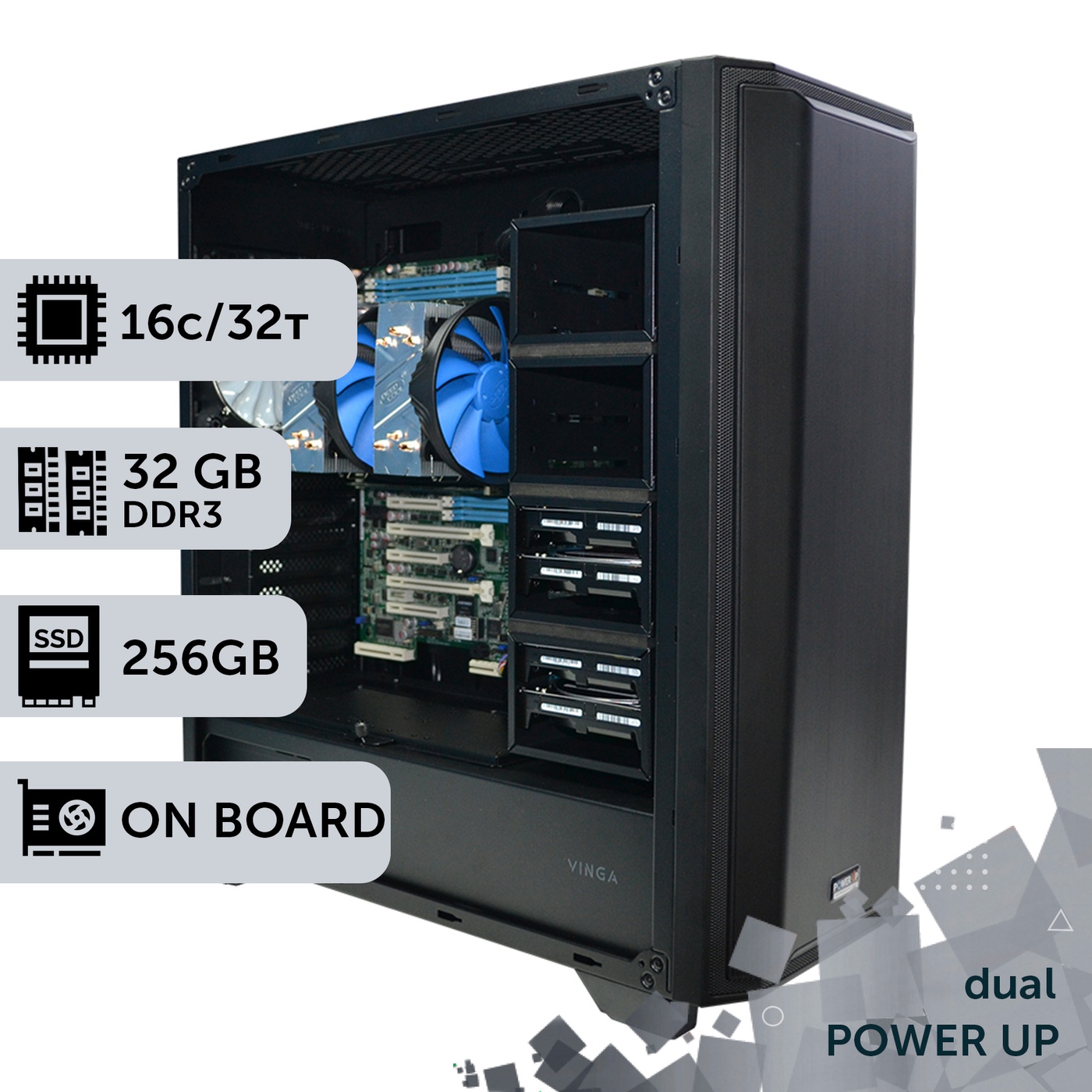 Двопроцесорна робоча станція PowerUp #48 Xeon E5 2690 x2/32 GB/SSD 256GB/Int Video
