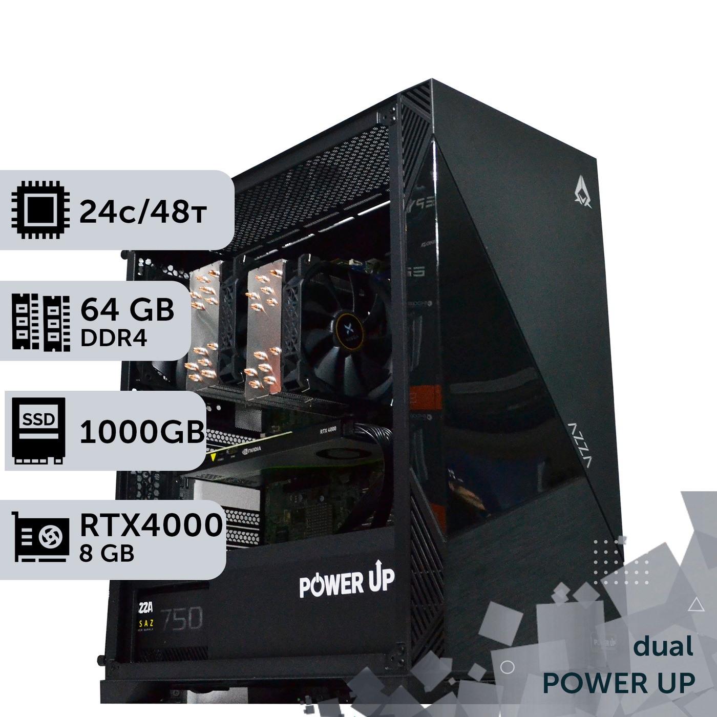 Двухпроцессорная рабочая станция PowerUp #461 Xeon E5 2690 v3 x2/64 GB/HDD 2 TB/SSD 1TB/NVIDIA Quadro RTX4000 8GB