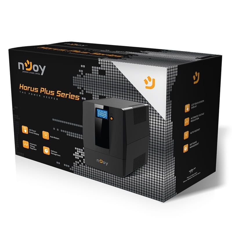 ДБЖ NJOY Horus Plus 1000 (PWUP-LI100H1-AZ01B), Lin.int., AVR, 4 x евро, USB, LCD, пластик