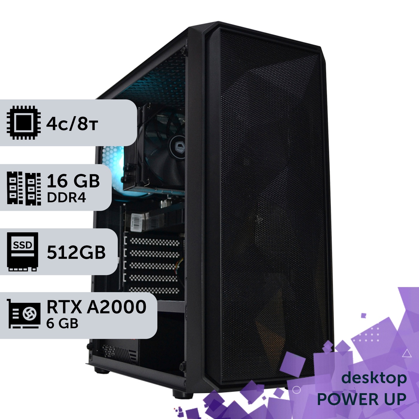 Рабочая станция PowerUp Desktop #233 Core i3 10100F/16 GB/SSD 512GB/NVIDIA Quadro RTX A2000 6GB
