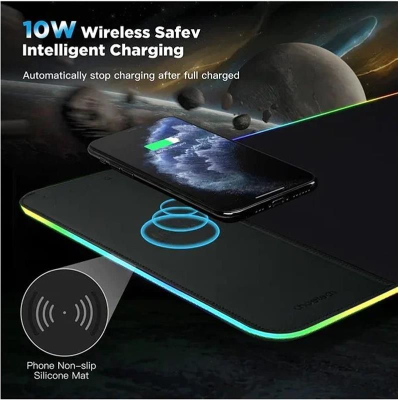 Коврик для мыши с беспроводным зарядным устройством Choetech (T543-F) RGB Illuminated 15W Wireless Charging Mouse Pad