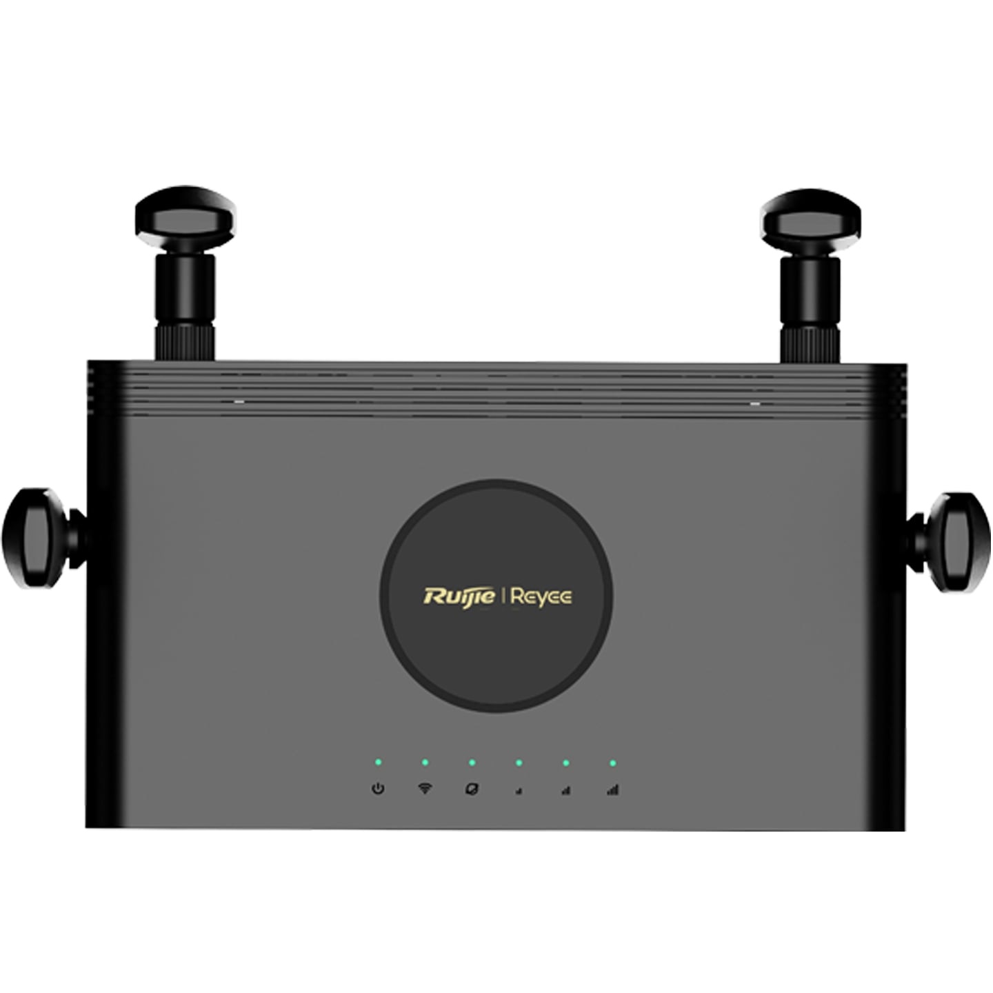 Compact design of the Ruijie Reyee RG-EW300T router Front view of the Ruijie Reyee RG-EW300T wireless router with four external antennas