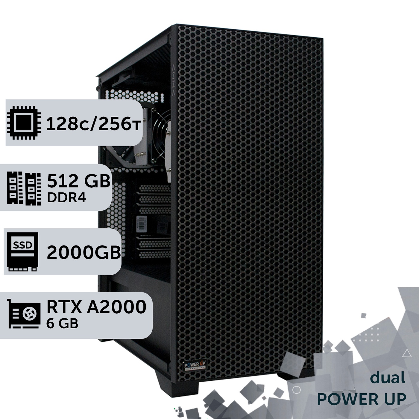 Двопроцесорна робоча станція PowerUp #390 AMD EPYC 7763 x2/512 GB/SSD 2TB/NVIDIA Quadro RTX A2000 6GB