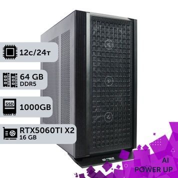 AI Workstation PowerUp #65 Ryzen 9 9900x/64 GB/SSD 1TB/GeForce RTX 5060Ti 16GB x2