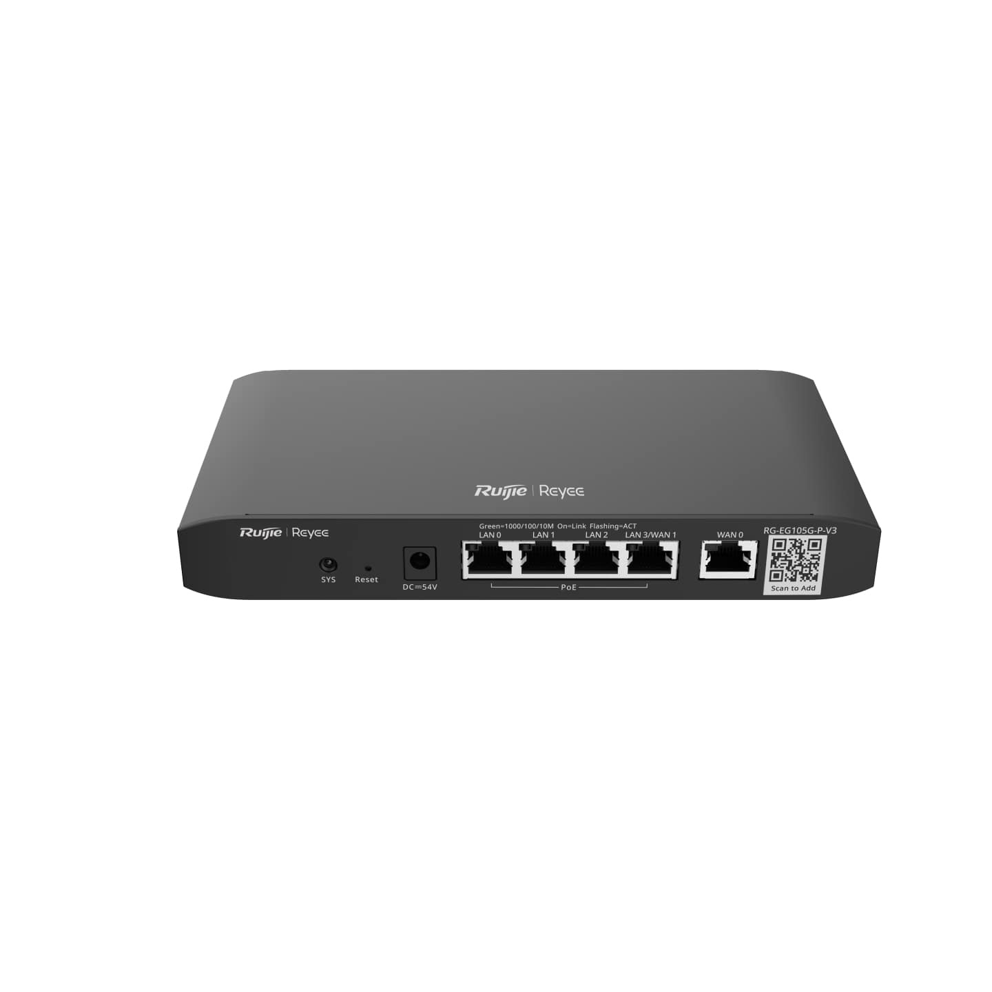Вид сзади на порты Ruijie Reyee RG-EG105G-P-V3 с PoE