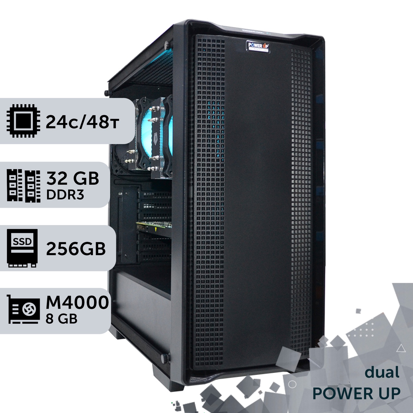 Двопроцесорна робоча станція PowerUp #65 Xeon E5 2695 v2 x2/32 GB/HDD 1 TB/SSD 256GB/NVIDIA Quadro M4000 8GB