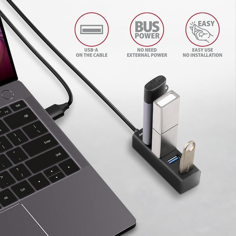 Хаб AXAGON HUE-M1AL SuperSpeed USB-A MINI hub, USB-A кабель 120см, Чорний