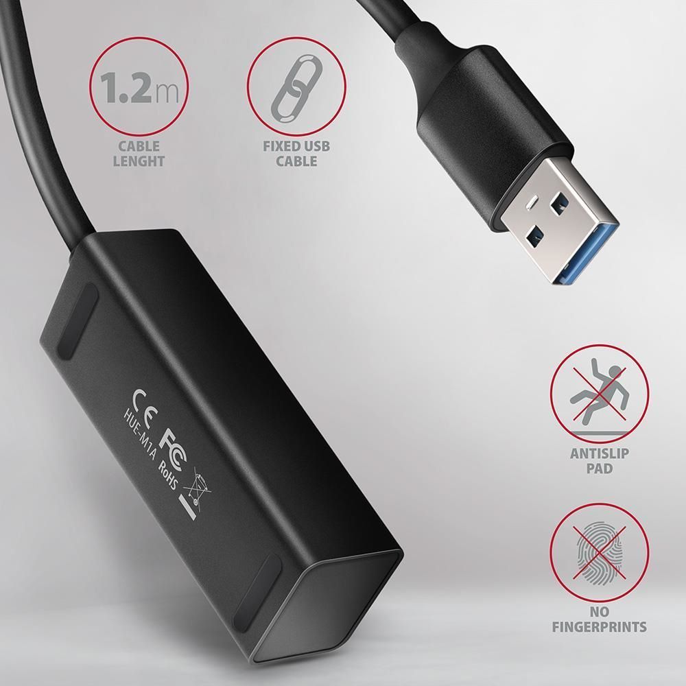 Хаб AXAGON HUE-M1AL SuperSpeed USB-A MINI hub, USB-A кабель 120см, Чорний