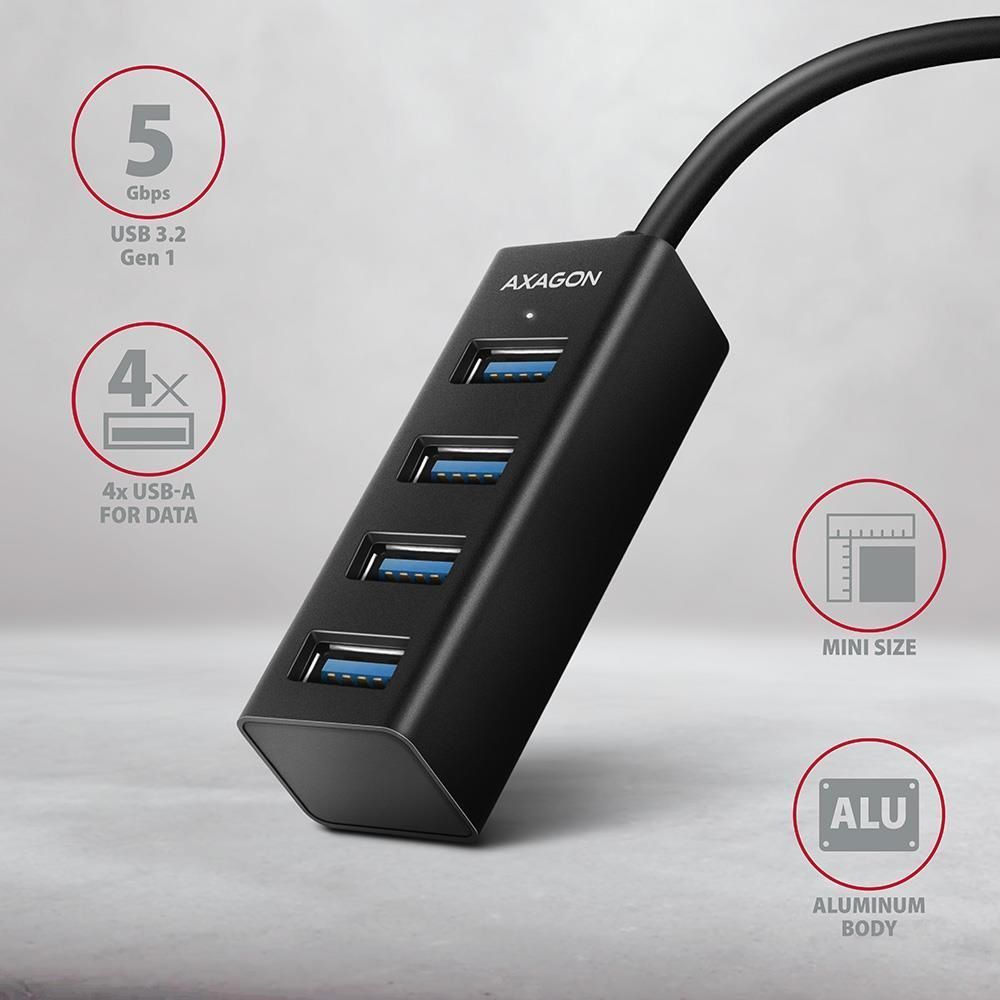 Хаб AXAGON HUE-M1AL SuperSpeed USB-A MINI hub, USB-A кабель 120см, Чорний