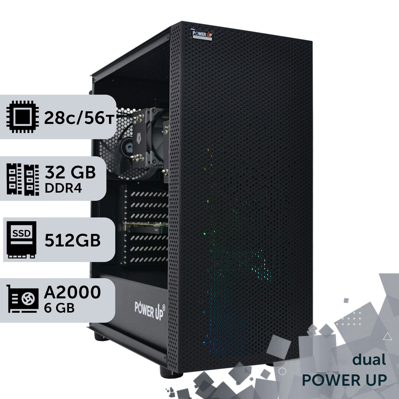 Двухпроцессорная рабочая станция PowerUp #284 Xeon E5 2680 v4 x2/32 GB/SSD 512GB/NVIDIA Quadro RTX A2000 6GB
