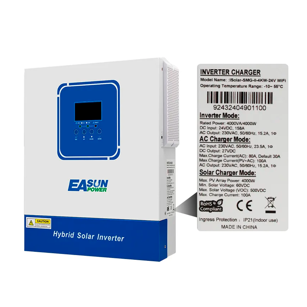 EASUN POWER ISolar-SMG-II-4KW Hybrid Inverter, 24V, 4000W (UPS, Backup Power Supply).