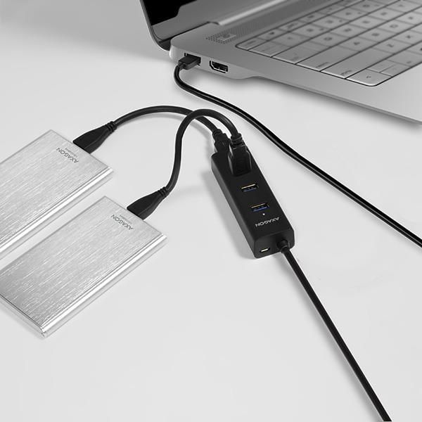 Хаб AXAGON HUE-S2BL USB3.0 CHARGING hub, 1.2м кабель, MicroUSB зарядка, Черный