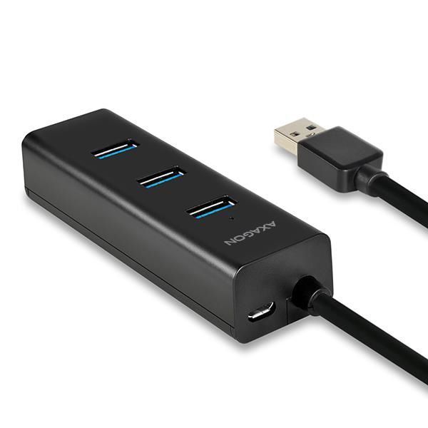 Хаб AXAGON HUE-S2BL USB3.0 CHARGING hub, 1.2м кабель, MicroUSB зарядка, Черный