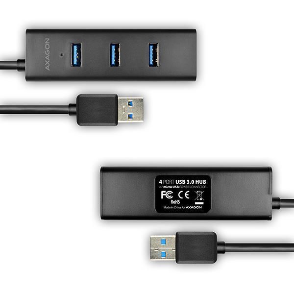 Хаб AXAGON HUE-S2BL USB3.0 CHARGING hub, 1.2м кабель, MicroUSB зарядка, Черный