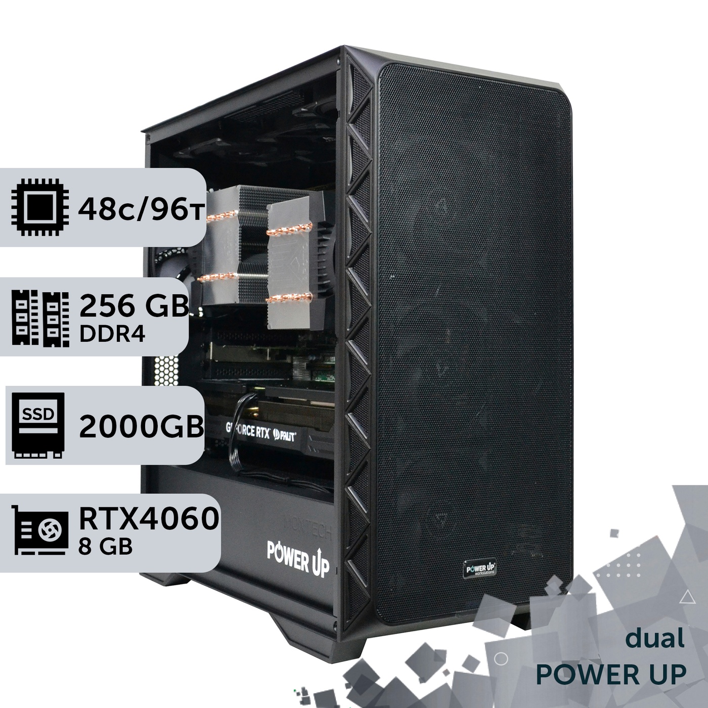 Двопроцесорна робоча станція PowerUp #433 AMD EPYC 7F72 x2/256 GB/SSD 2TB/GeForce RTX 4060 8GB