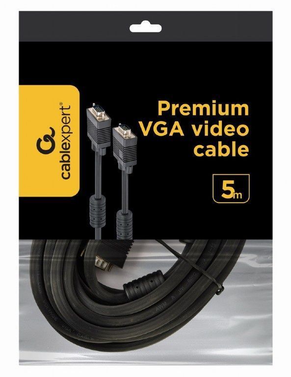 Cablexpert VGA - VGA (M/M), HD15, with 2 ferro-rings, black, 5 m (CC-PPVGA-5M-B) package