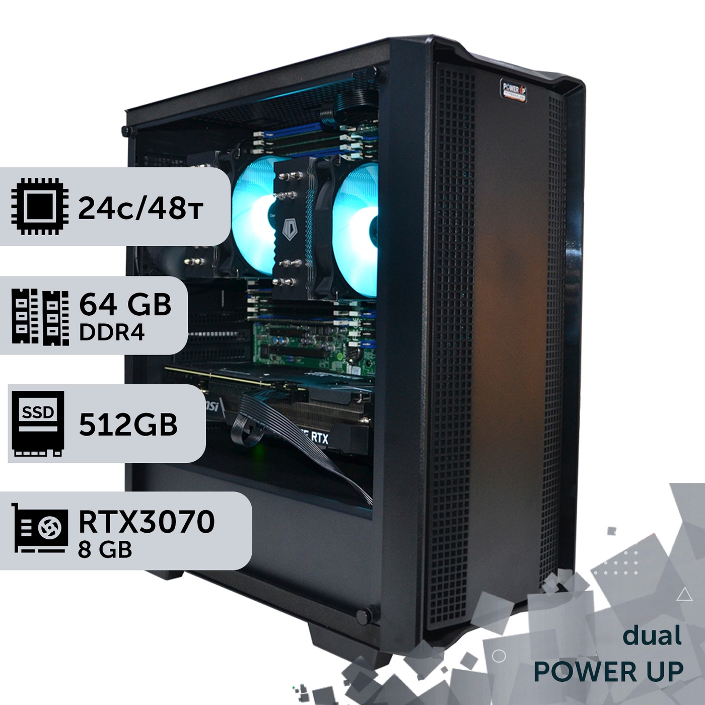 Двопроцесорна робоча станція PowerUp #170 Xeon E5 2690 v3 x2/64 GB/HDD 1 TB/SSD 512GB/GeForce RTX 3070 8GB